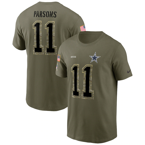 Men's Dallas Cowboys #11 Micah Parsons 2022 Olive Salute to Service T-Shirt